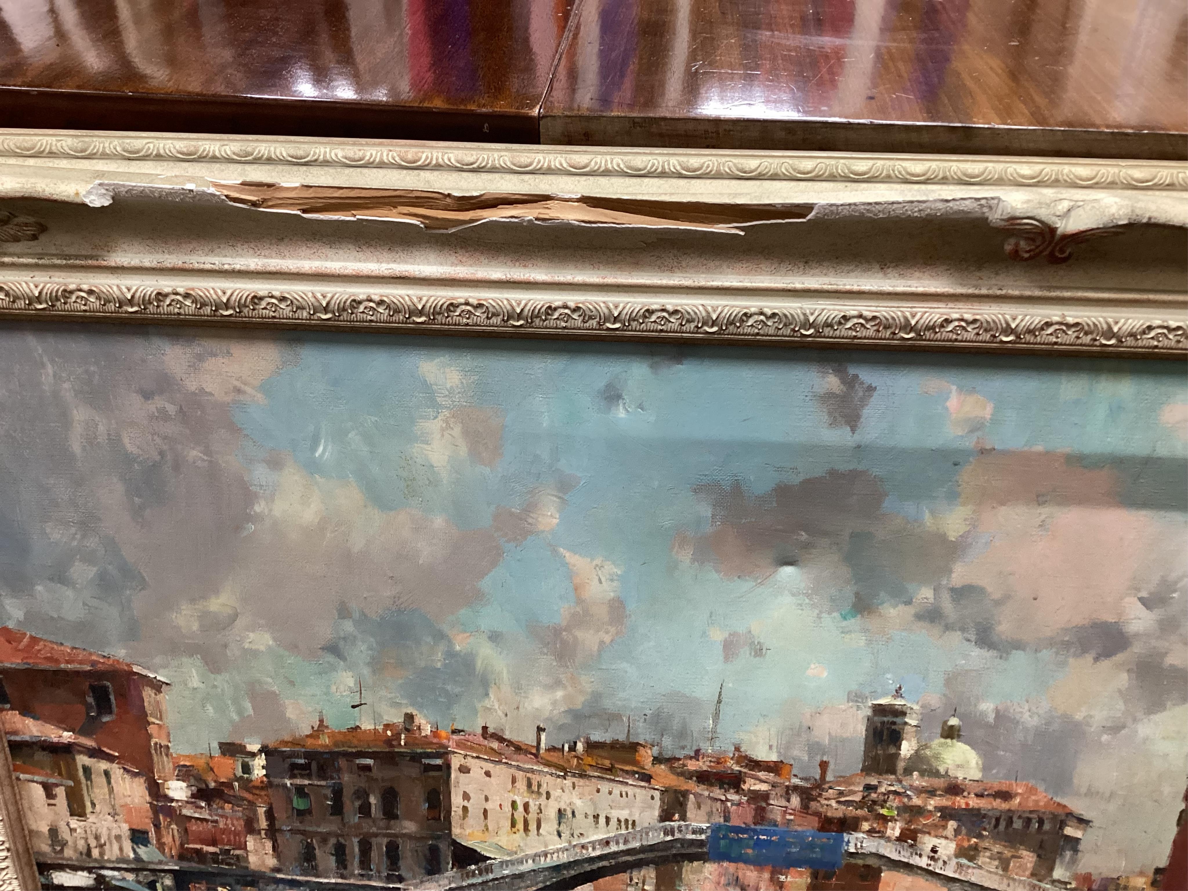 Luigi Lanza (Italian, b.1860), oil on canvas, The Rialto Bridge, Venice, signed, 60 x 90cm